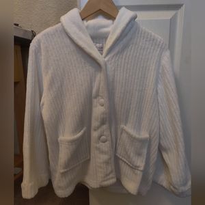 Fuzzy White Bed Jacket Shawl Collar Robe